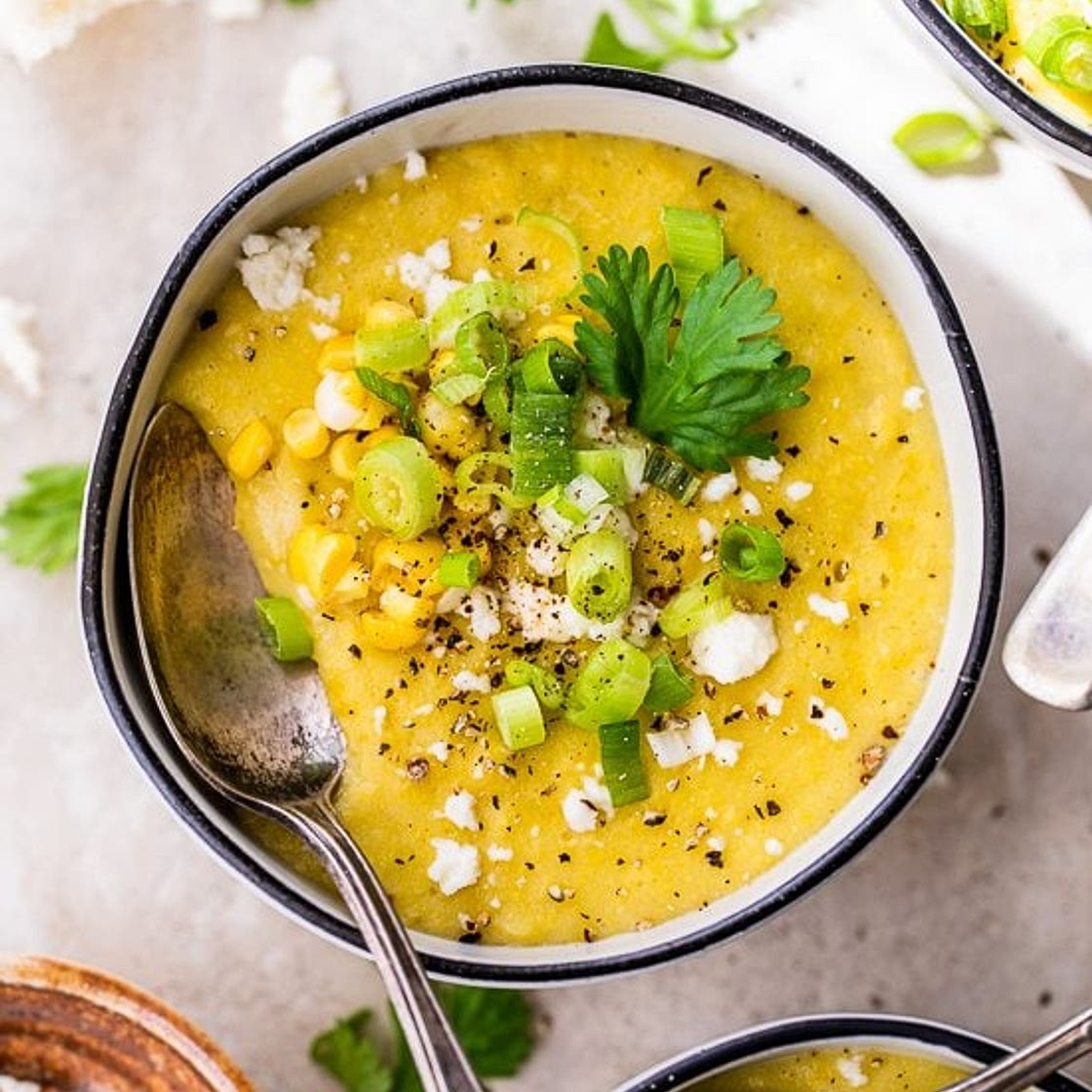 Creamy Corn Soup with Queso Fresco