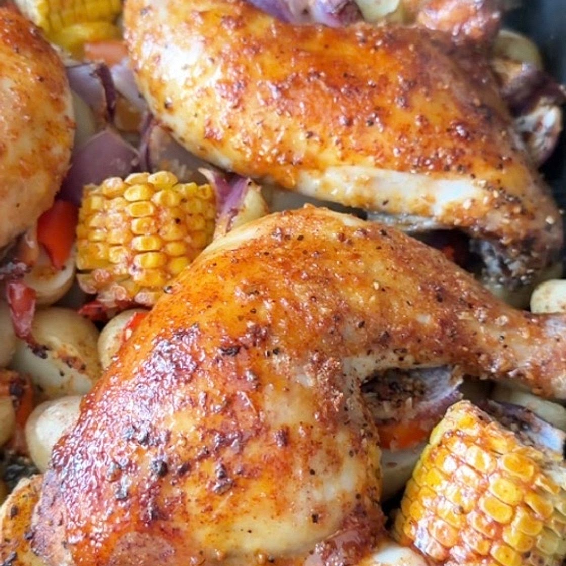 Peach and jalapeño chicken traybake