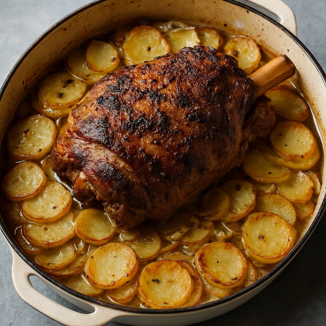 slow-roast shoulder of lamb boulangère