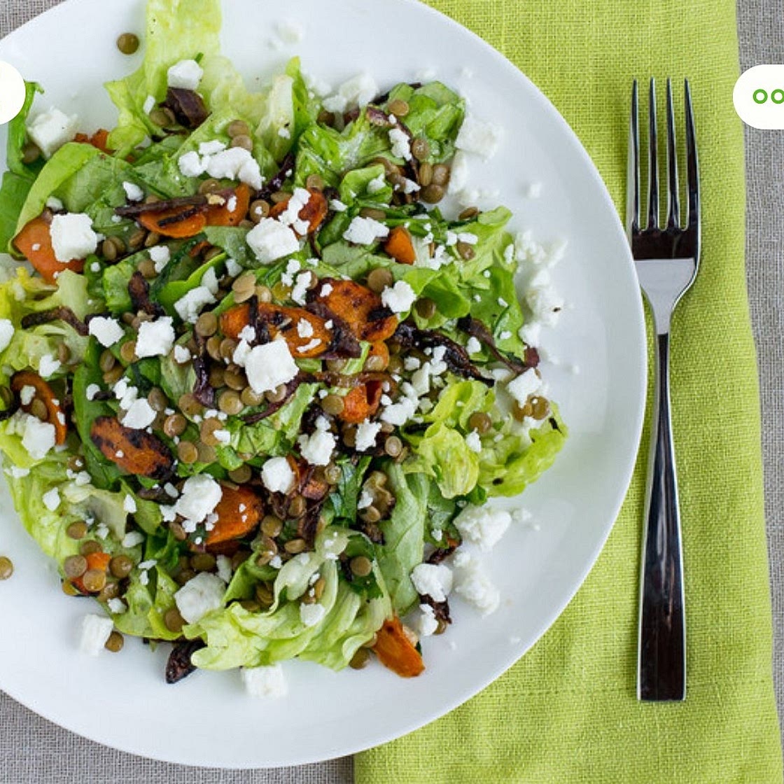 Roasted Carrot, Lentil & Feta Salad with Butter Lettuce