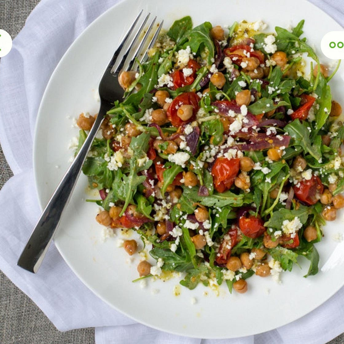 Roasted Chickpea & Tomato Salad with Arugula & Feta