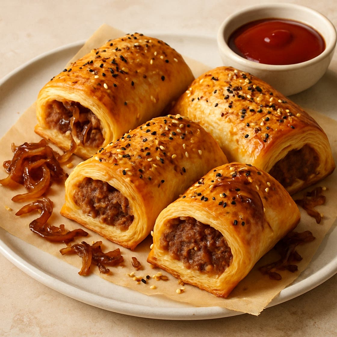 Caramelised Onion & Beef Sausage Rolls