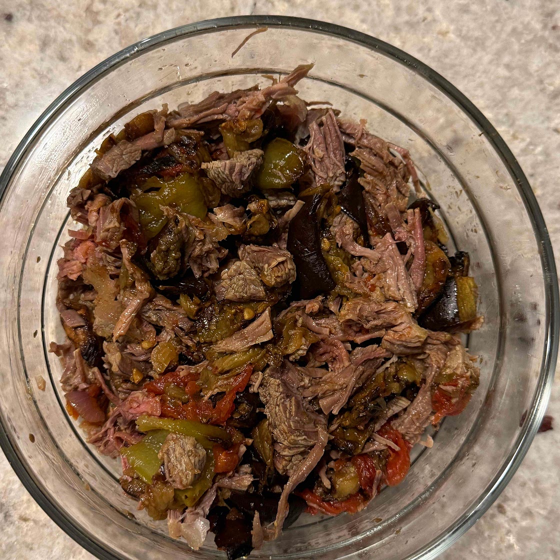 Lean beef with baked vegetables.