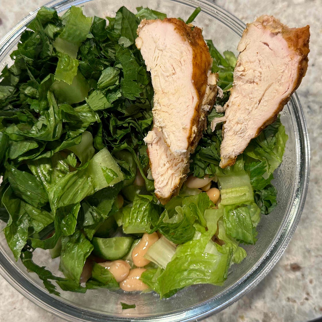Chicken breast with beans and greens