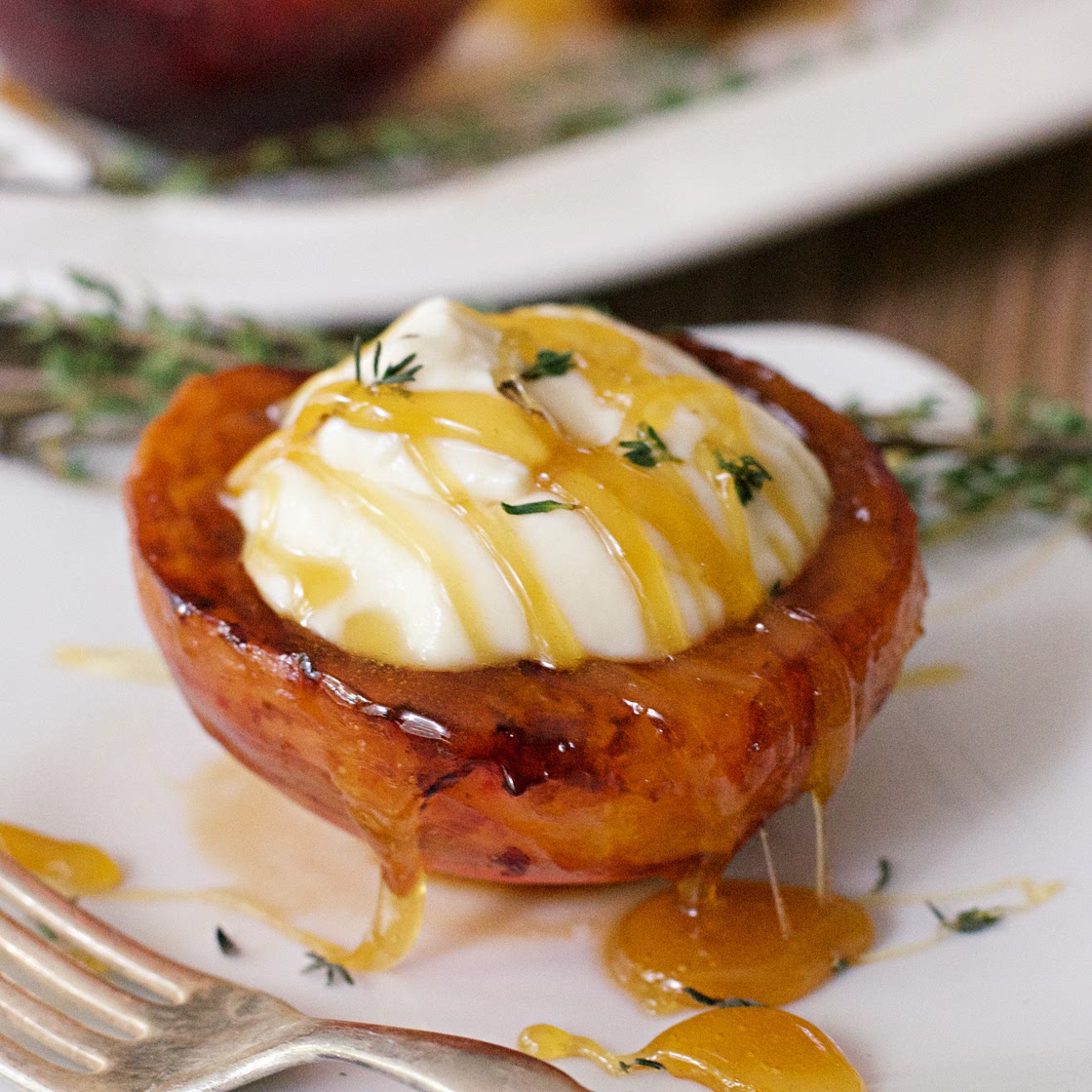 Pan Fried Peaches with Mascarpone