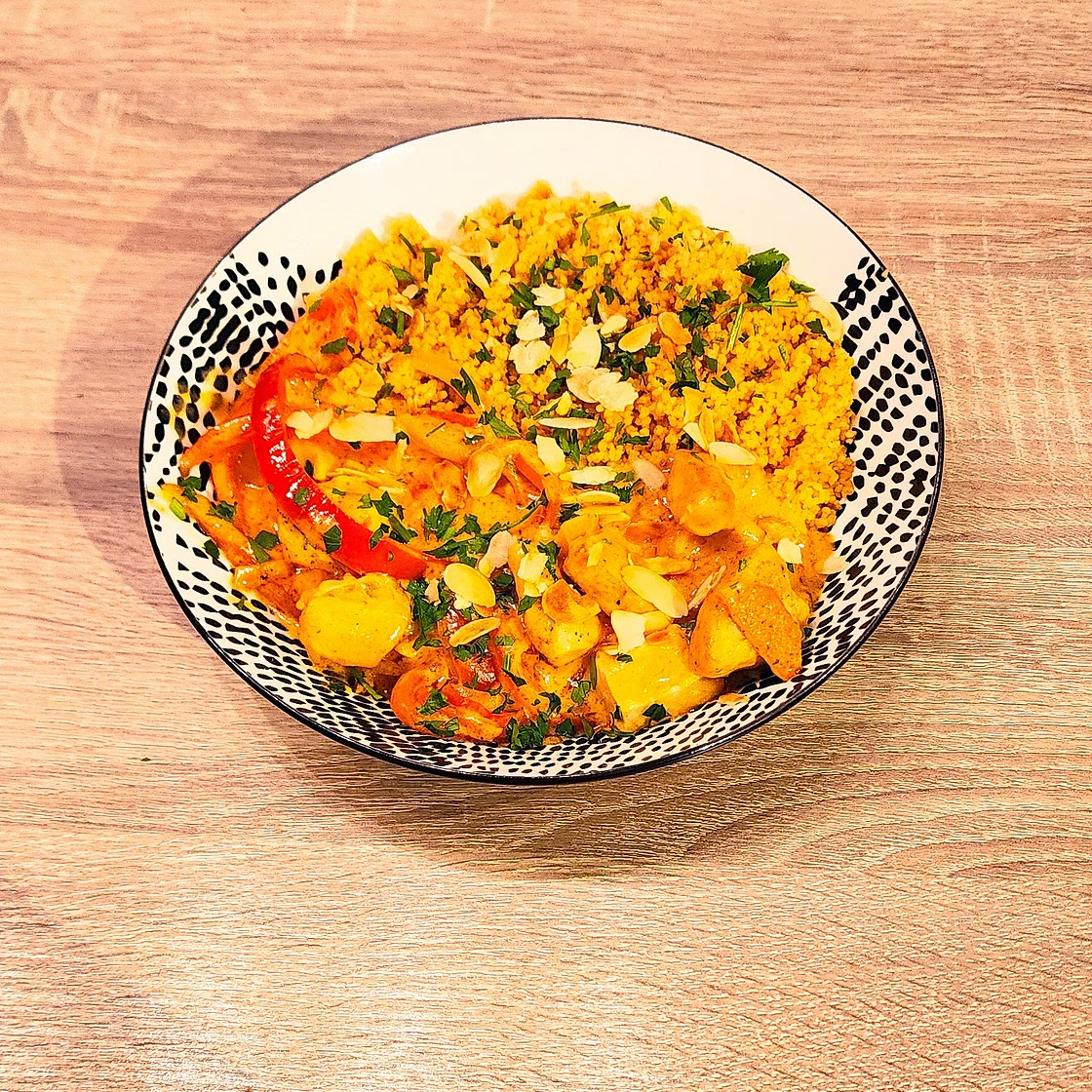 Mijoté crémeux de poulet aux abricots & amandes