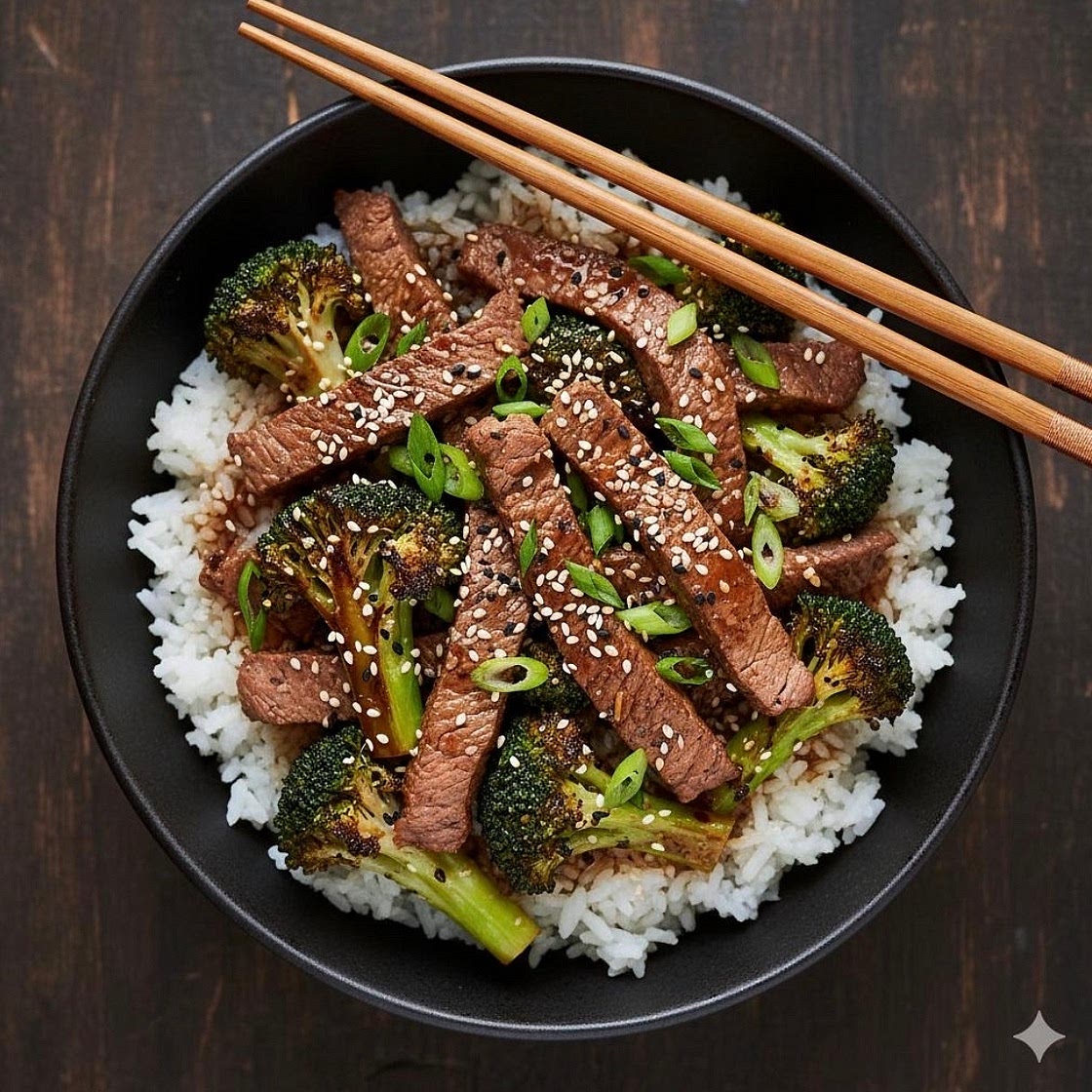 Mongolian Beef with Rice & Broccoli