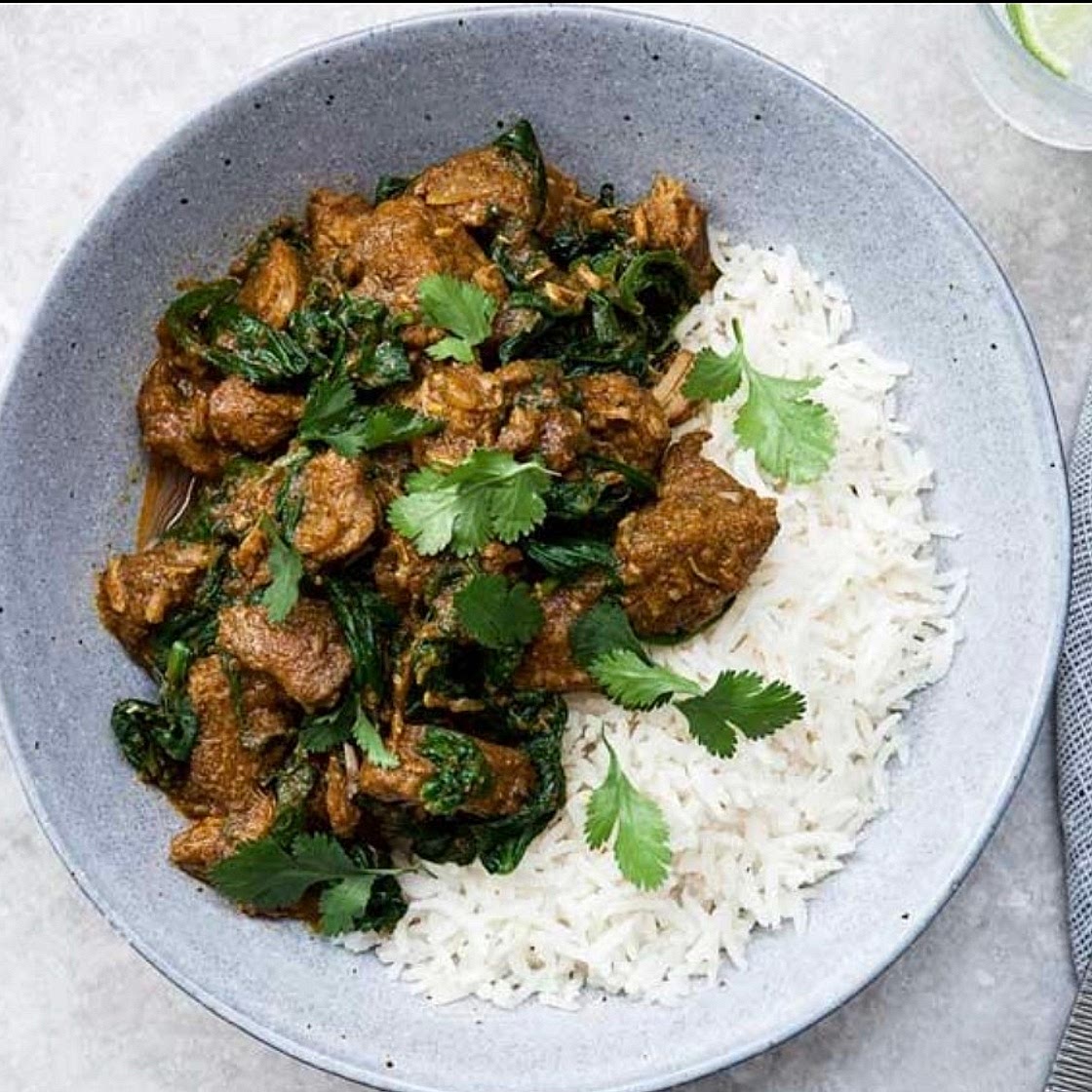 Lamb Saag with Rice & Chutney
