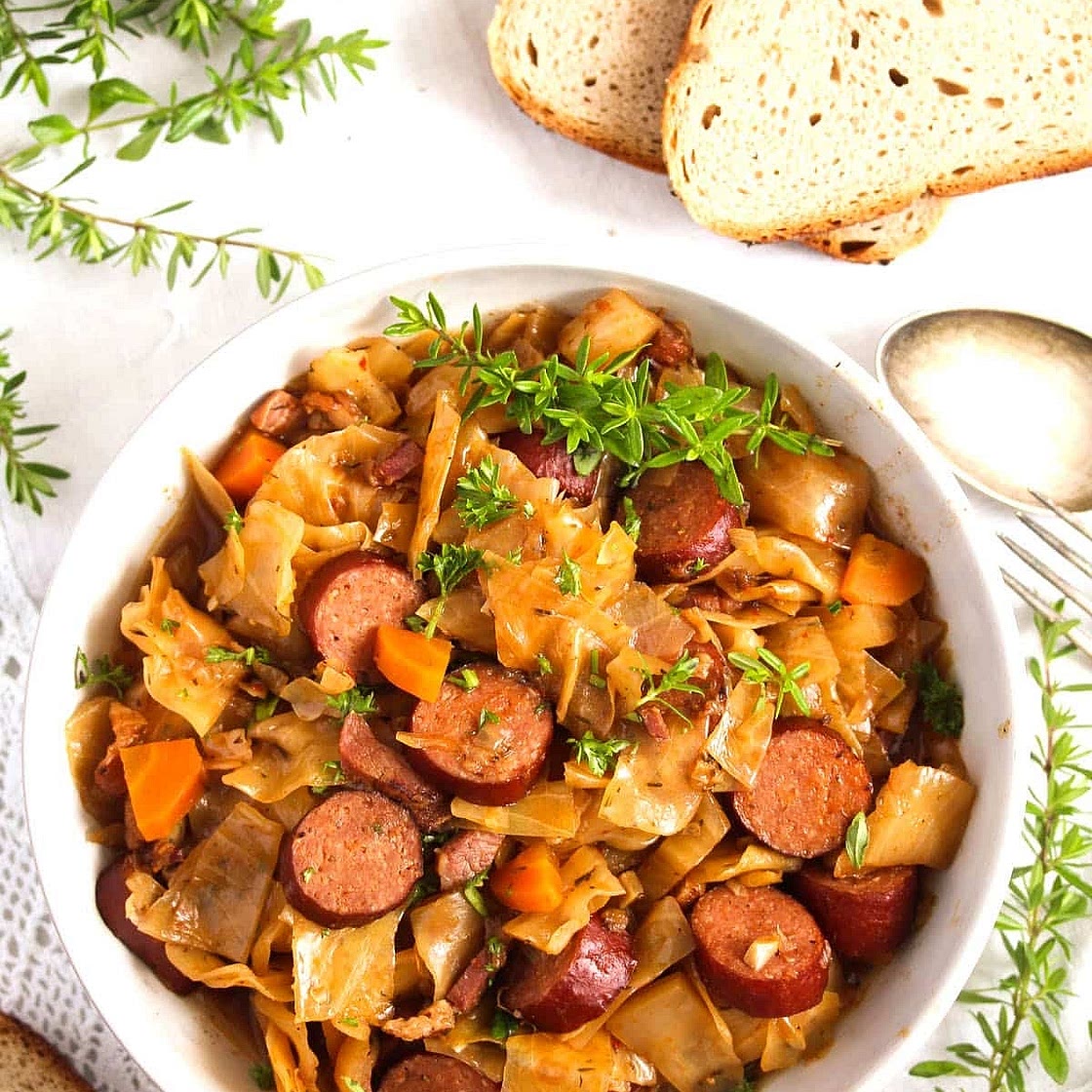 Slow cooker chicken cabbage and sausage 
