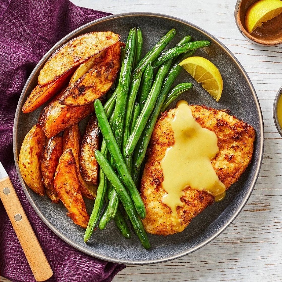 Crispy Chicken with Mustard Cheddar Sauce