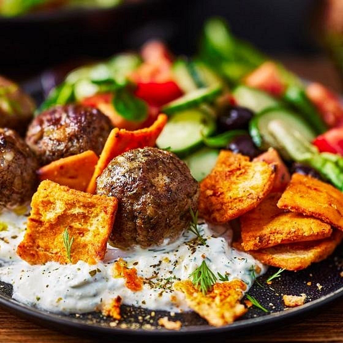 Mediterranean Turkey Kofta with Roasted Sweet Potatoes & Whipped Feta
