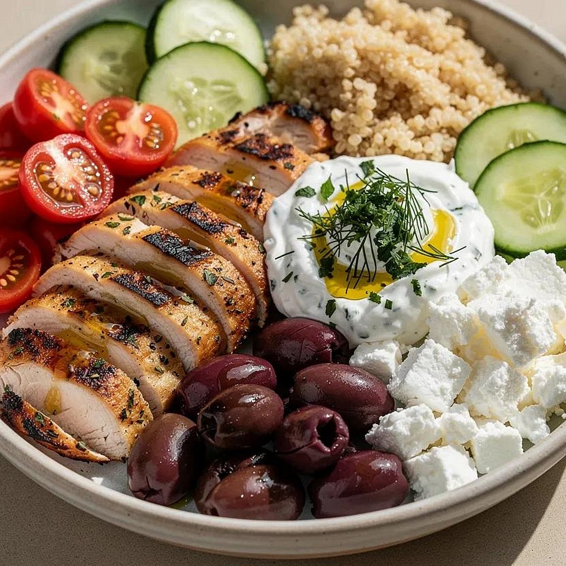 Greek Grilled Chicken Power Bowls with Homemade Tzatziki