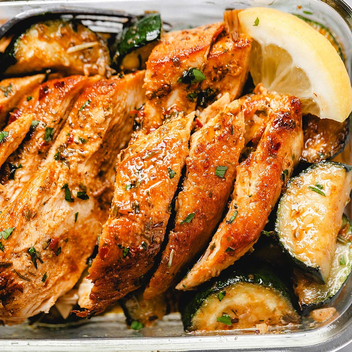 Garlic Butter Chicken Bites with Lemon Asparagus
