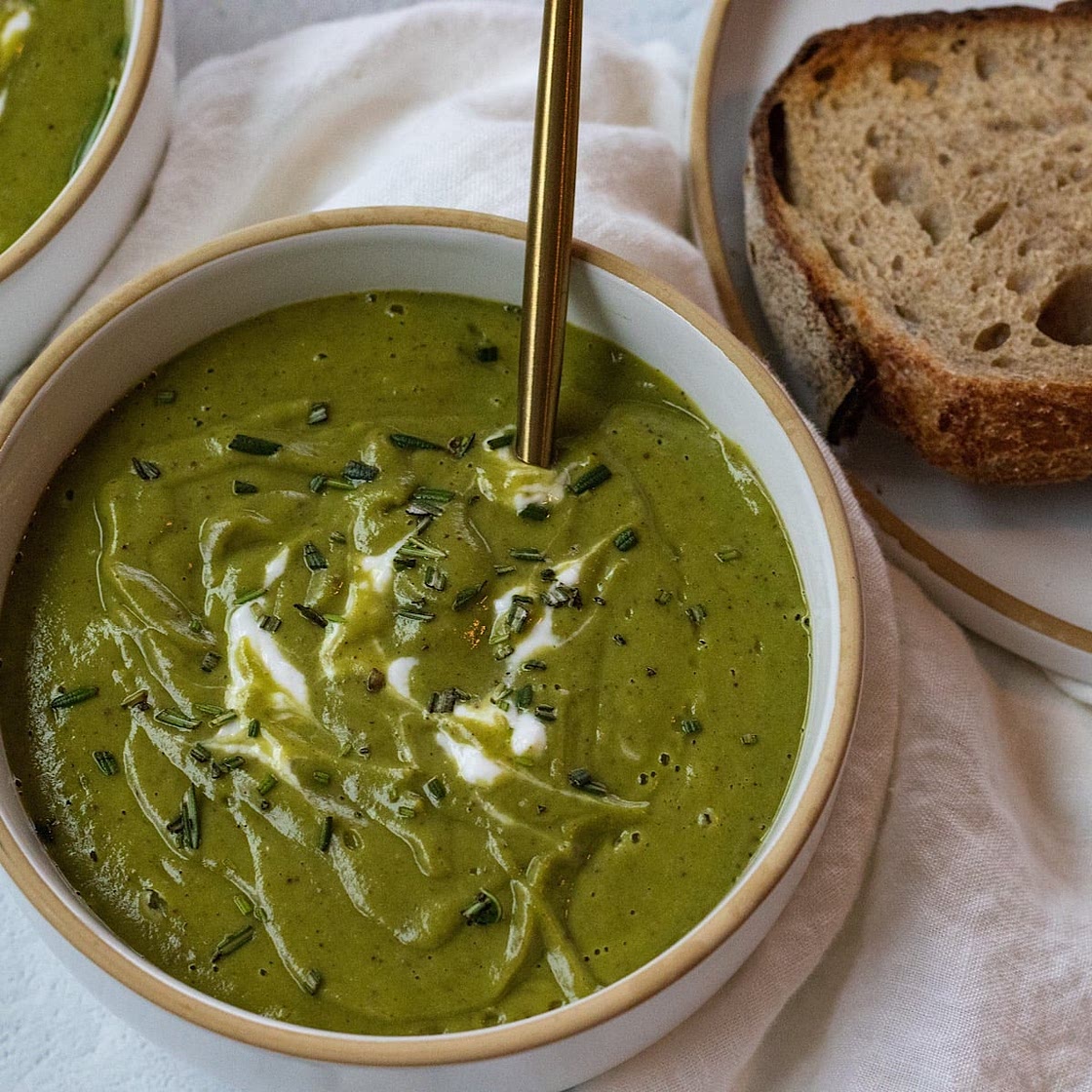 Japanese Sweet Potato Soup with spinach and rosemary