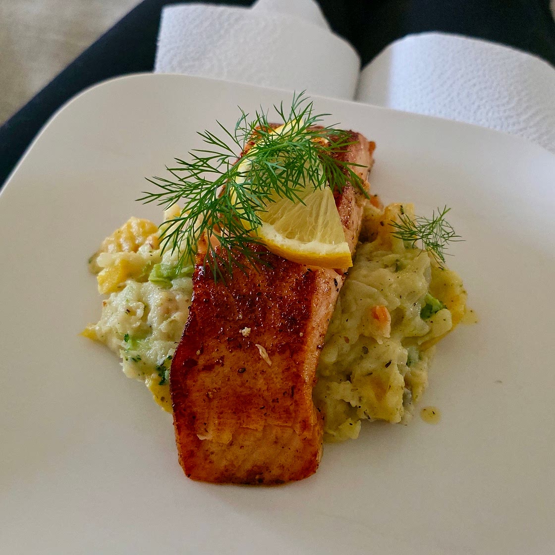 Gebakken zalm met groentenpuree