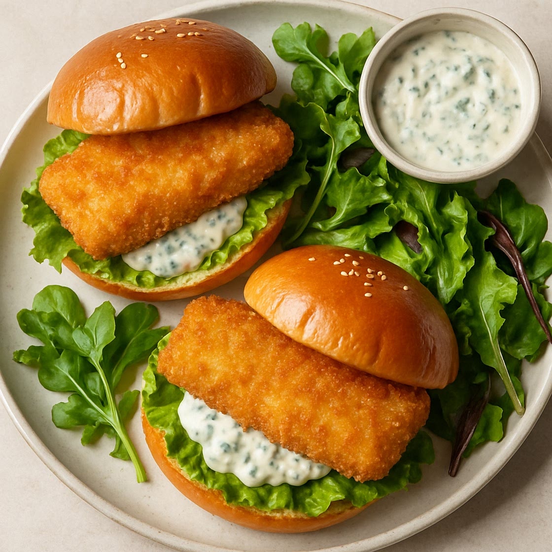 Crispy Fish Sandwiches with Tartar Sauce & Salad