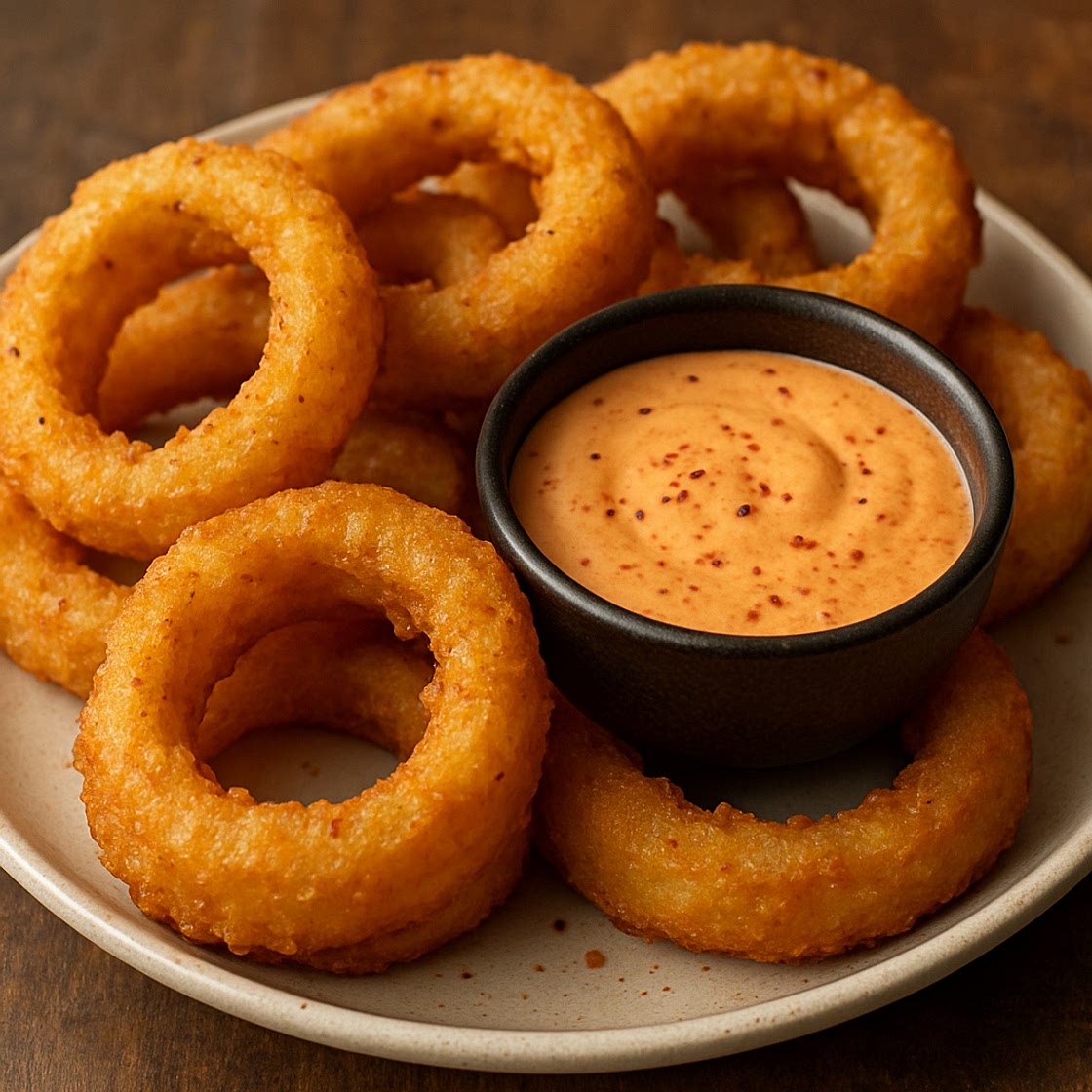 Thick Cut O Rings and Spicy Dipping Sauce