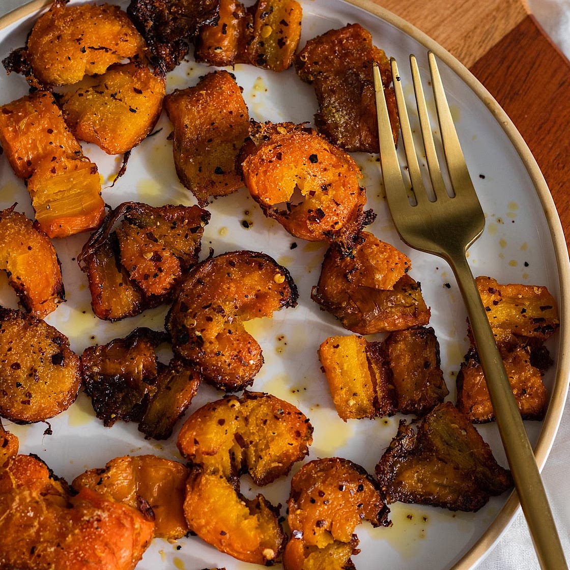 crispy baked smashed carrots