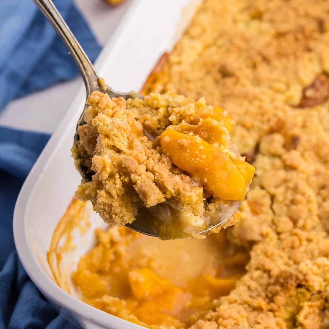 Peach Cobbler with Cake Mix (aka Peach Cobbler Dump Cake)