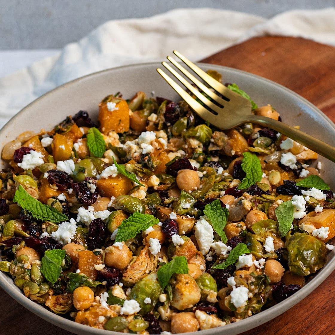 Warm Butternut Squash Brussel Sprout Salad