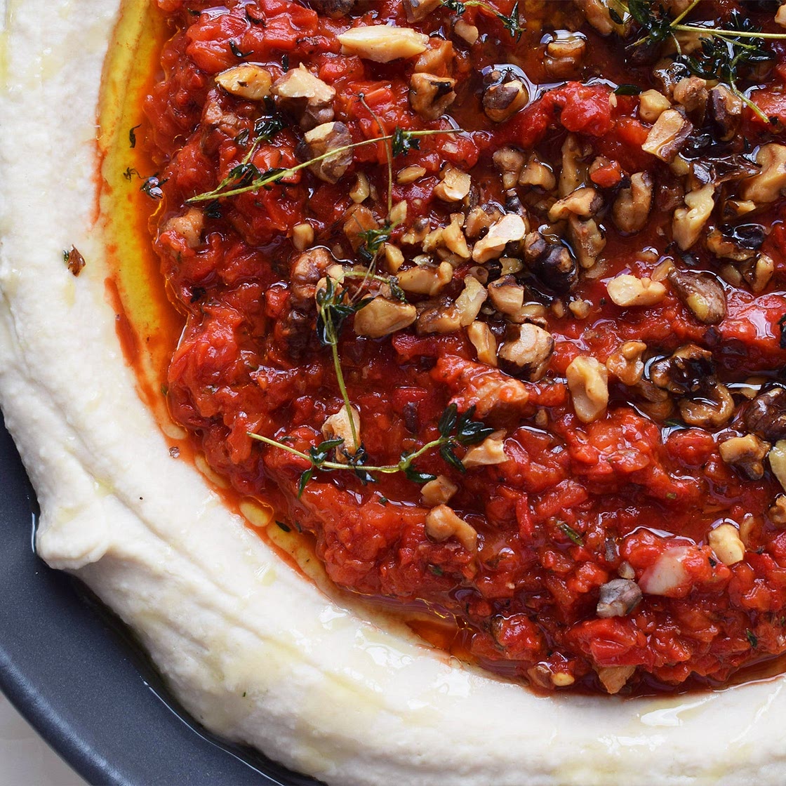 Butterbean hummus with red pepper and walnut