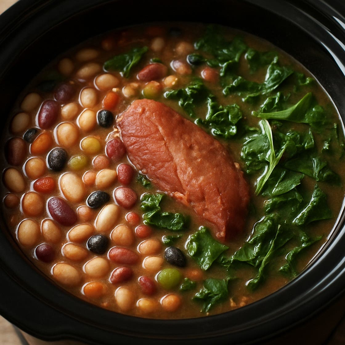Crockpot 15 Bean Soup with Smoked Turkey & Greens