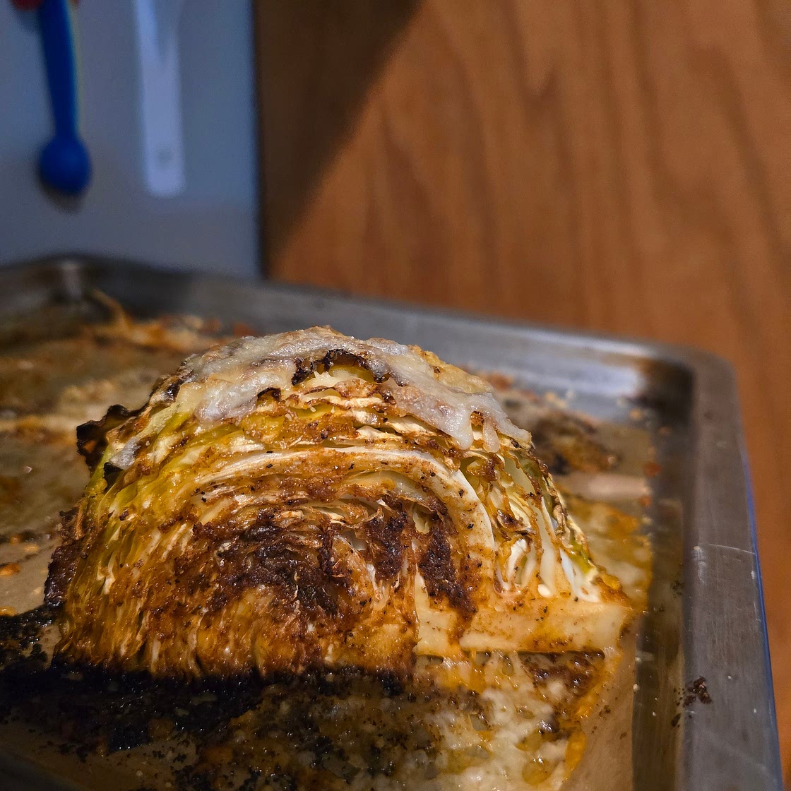 Cheesy garlic butter cabbage wedges