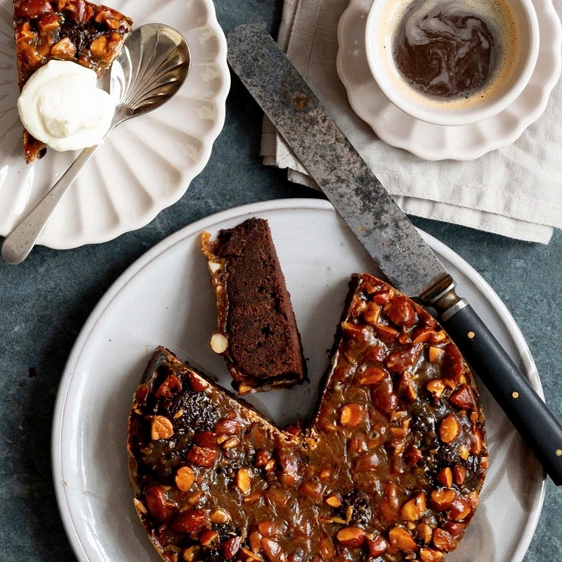 Swedish Gooey Chocolate Cake with Coffee Almond Tosca