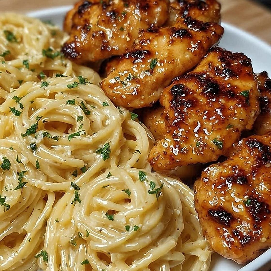 Lemon Garlic Butter Chicken with Creamy Parmesan Noodles