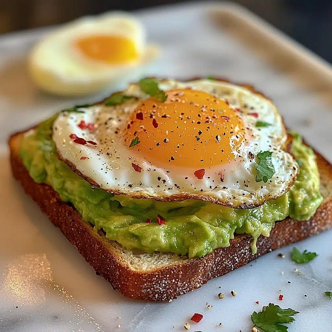 Avocado cream cheese toast with eggs