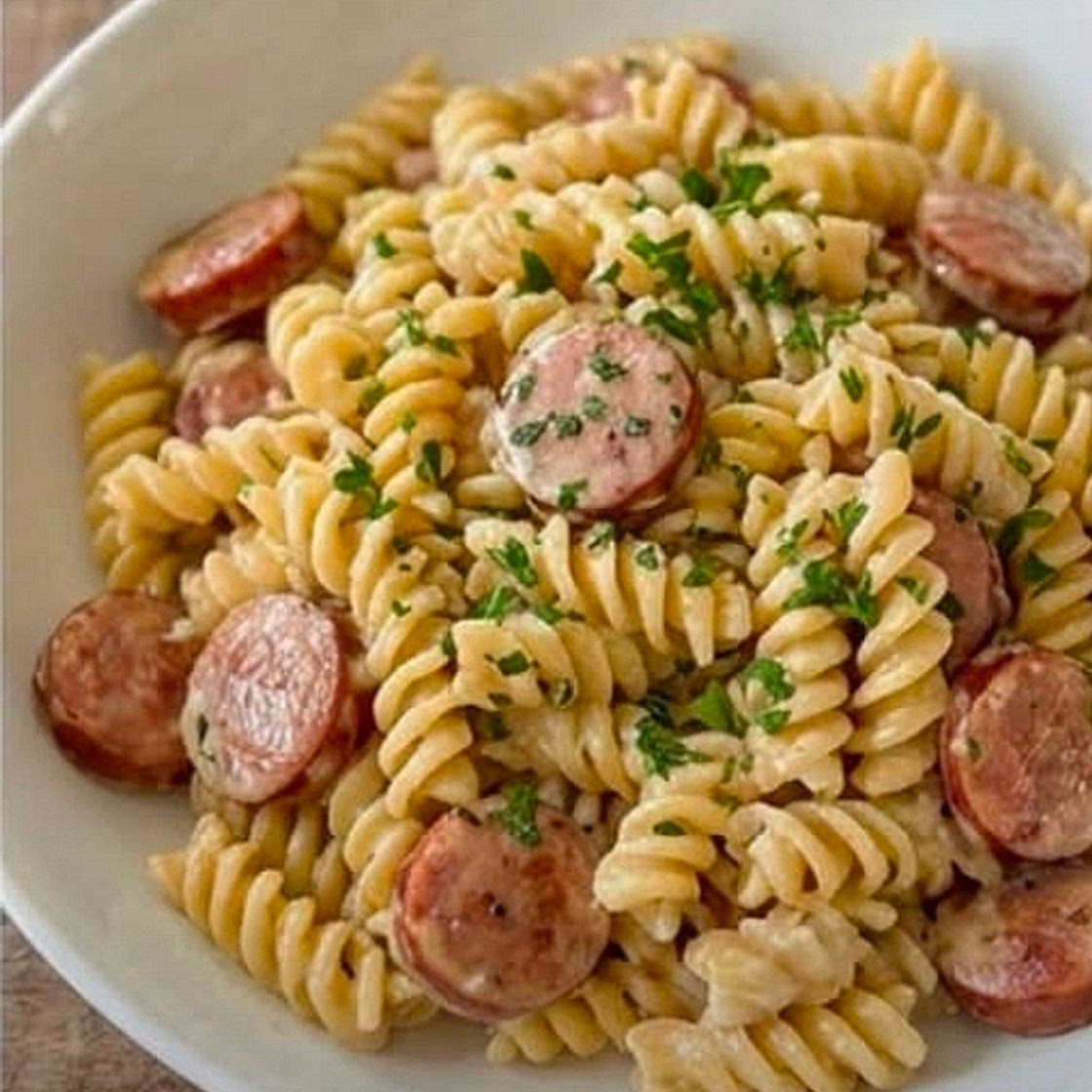 Creamy Garlic Smoked Sausage Rotini Pasta