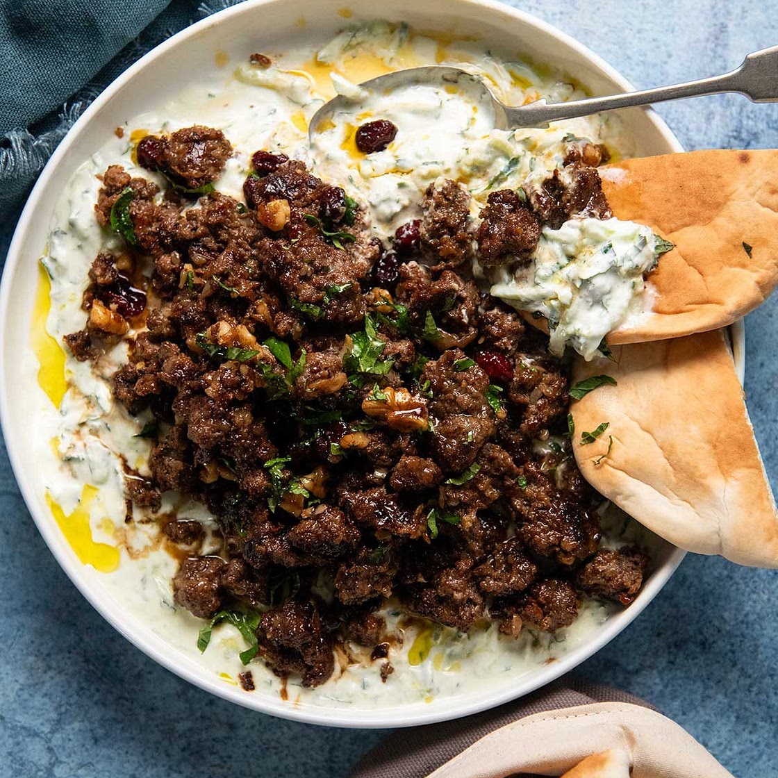 Smashed Beef Koftas with Yogurt Sauce