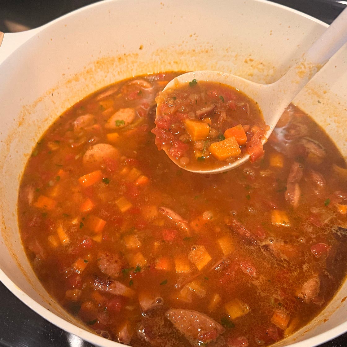 Moroccan Sweet Potato and Lentil Soup