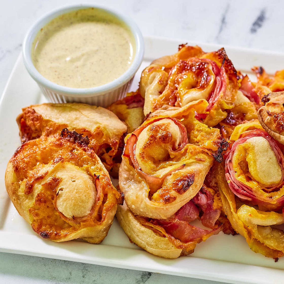 Ham and Cheese Rolls with Honey Mustard Dipping Sauce