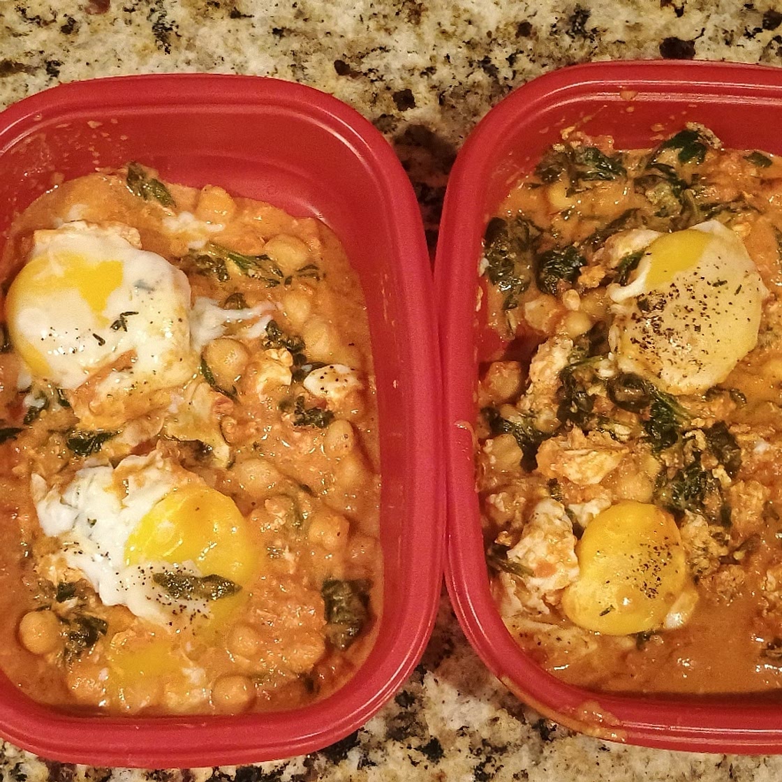 Eggs in Tomato Sauce with Chickpeas & Spinach