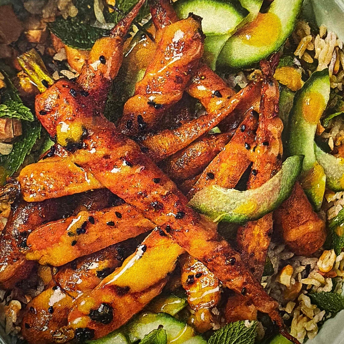 Curried carrot and grain salad with lime pickle dressing