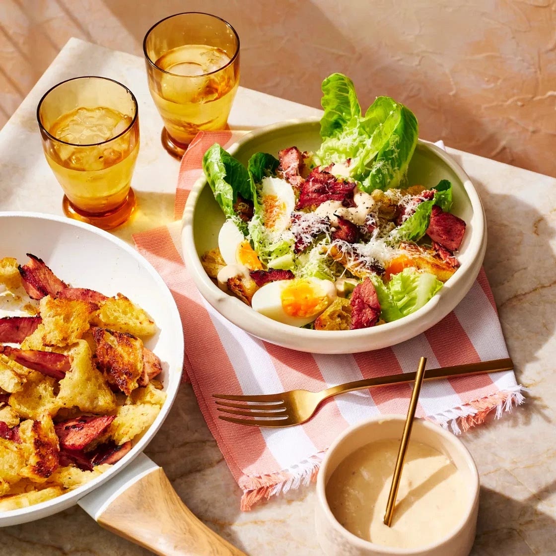 Crispy ham Caesar salad