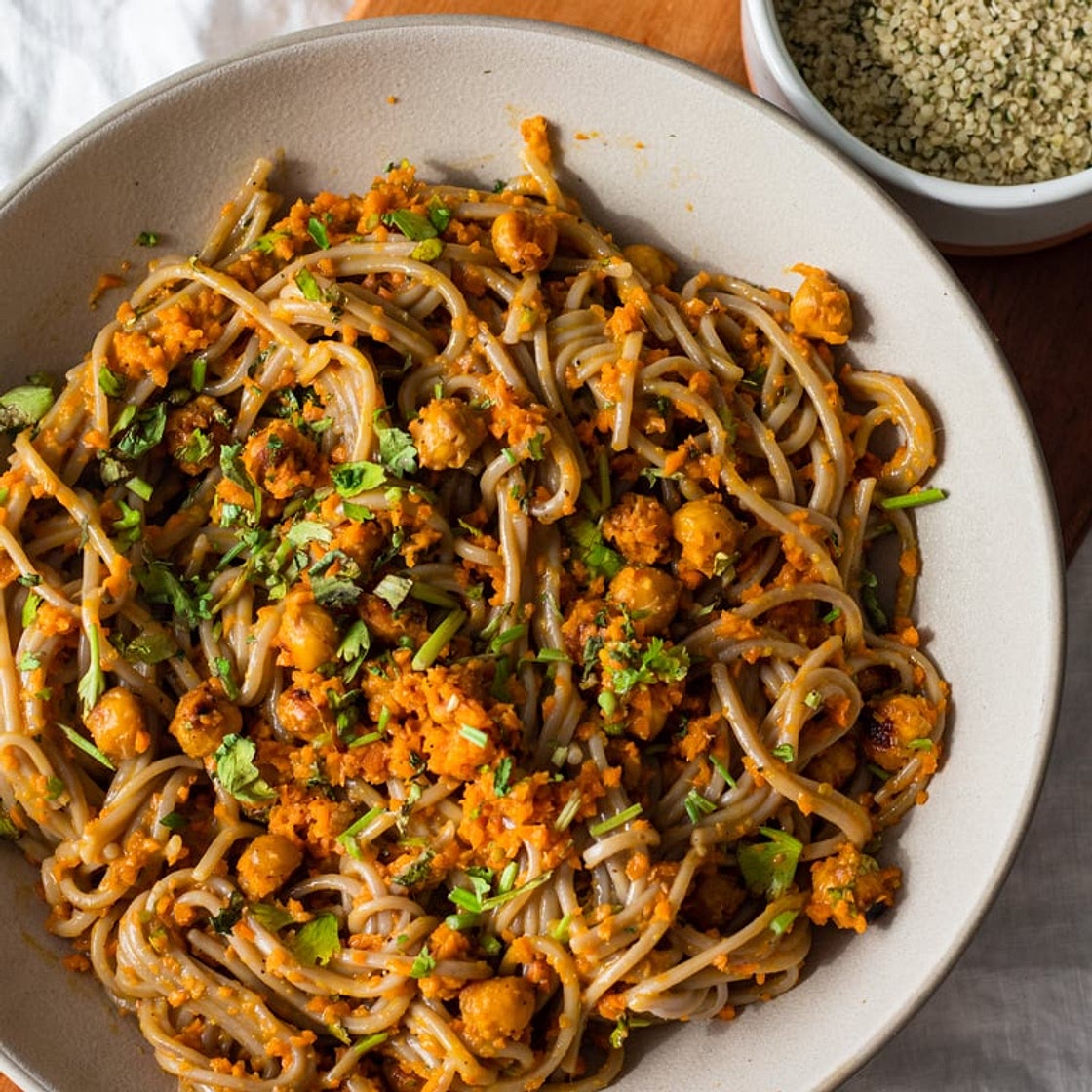 Ginger Miso Soba Noodles with Crispy Chickpeas (vegan)