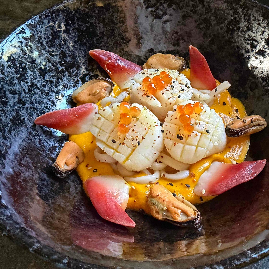 Udon with Carrot–Miso Butter Sauce & Shellfish