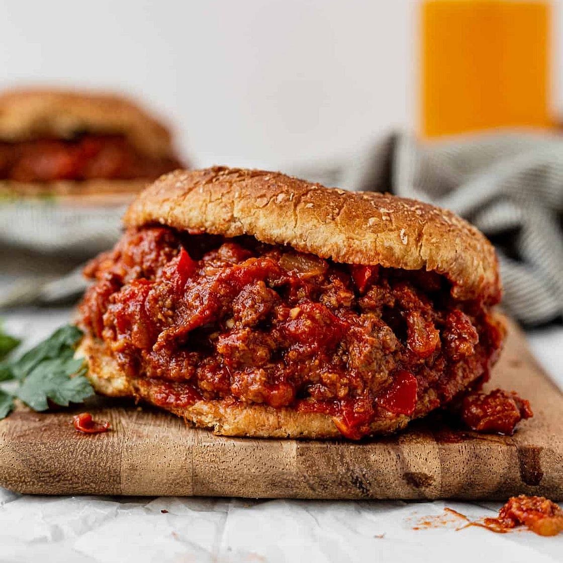 Healthy Sloppy Joe Stuffed Sweet Potatoes with Rainbow Slaw