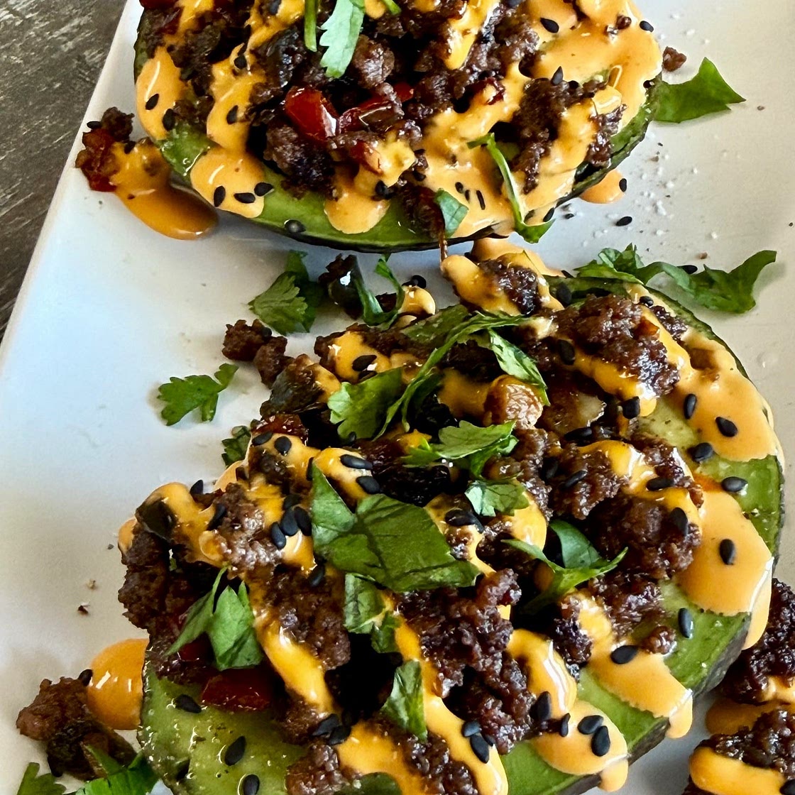 Chili Sesame Beef Stuffed Avocados
