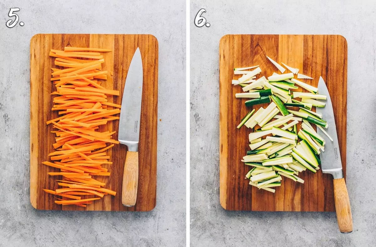 Nun das Gemüse schneiden.