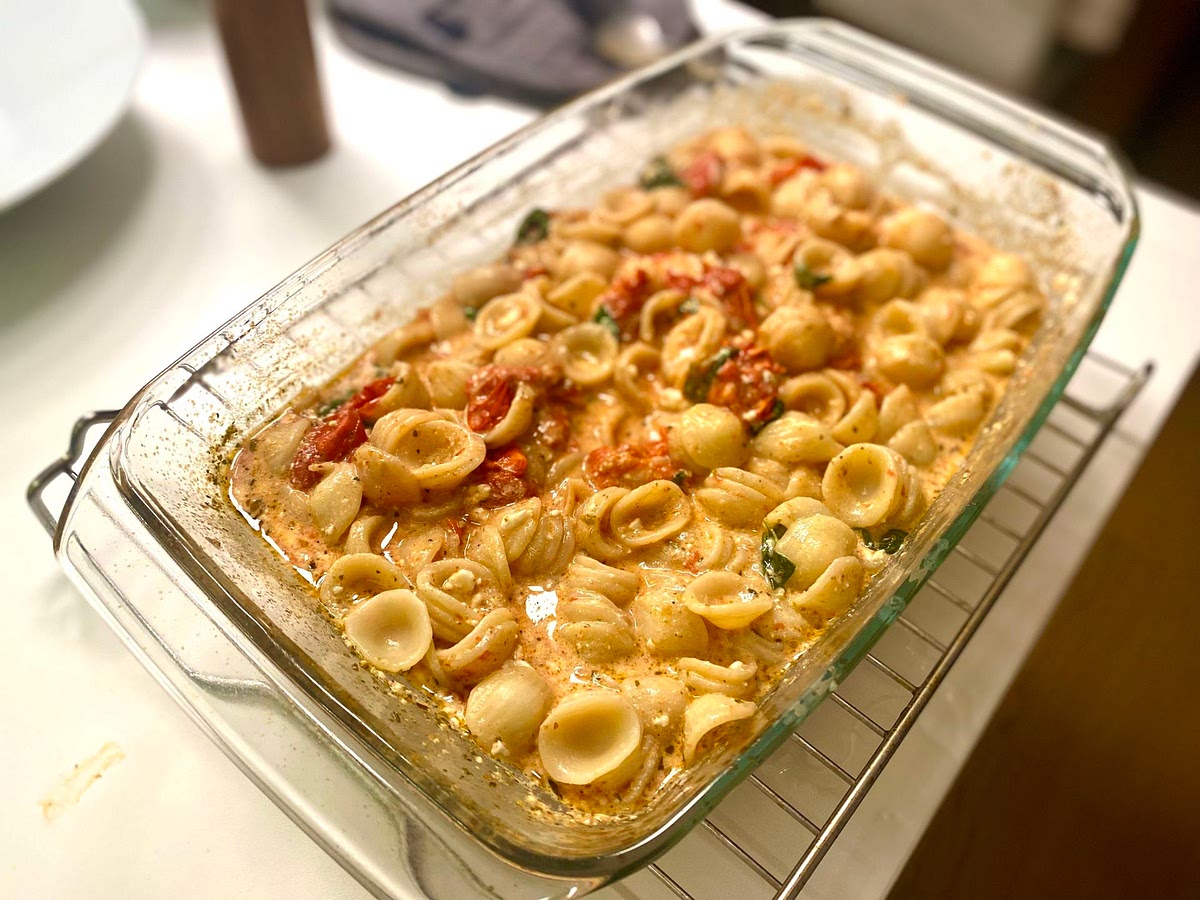 Mix together, and if needed, add a splash of the pasta water to help it come together. Dig in and enjoy your creamy, salty & sweet pasta!