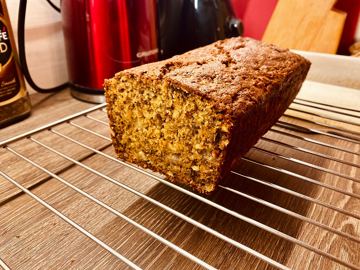 Transfer pan to a wire rack and let bread cool in pan 1 hour. Turn out bread and let cool completely (if you can resist) before slicing.