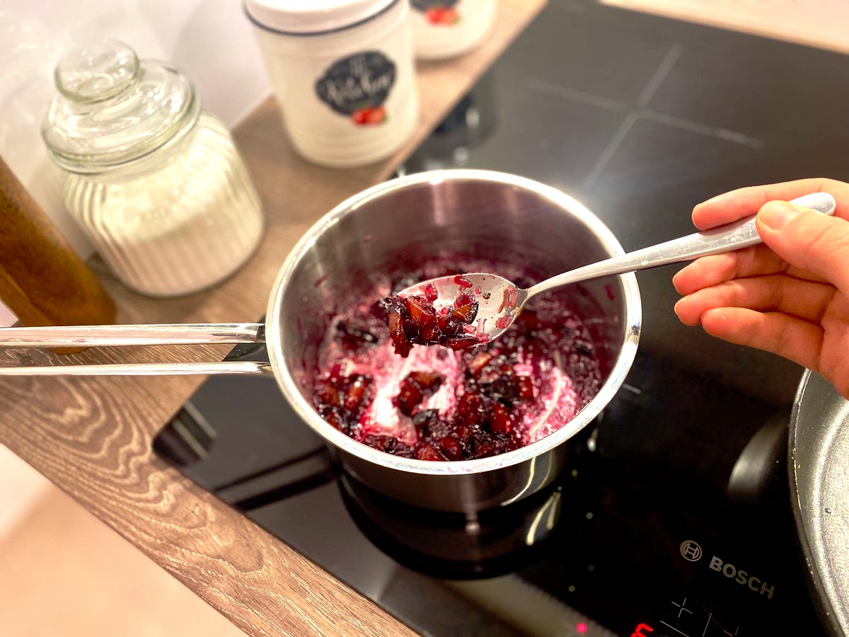 In a small pot, combine the plum, sugar, shallots and 2 tablespoons of water; season with salt and pepper. Heat to boiling on high. Once boiling, reduce the heat to medium-high and simmer, stirring frequently, 4 to 6 minutes, or until thickened and the plum has softened. Season with salt and pepper to taste. Transfer the jam to a heatproof bowl and set aside to cool for at least 2 minutes.