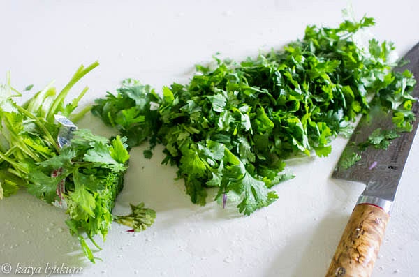 Chop fresh cilantro.