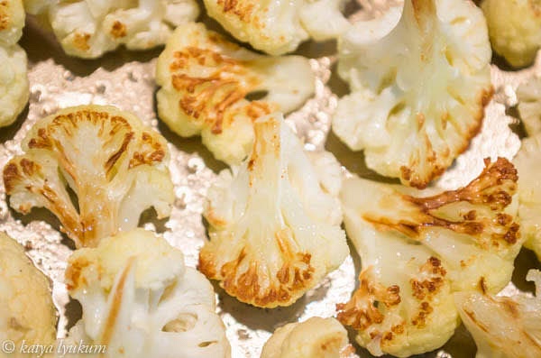 Slowly fry cauliflower florets in butter. (See "Golden Cauliflower Florets" recipe.) Reserve a few cooked florets per portion for the topping.