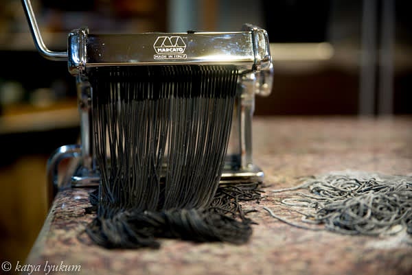 Make pasta using your pasta maker. If you plan to cook pasta the next day, keep it in a closed container refrigerated.