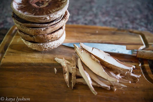 Julienne mushroom caps.