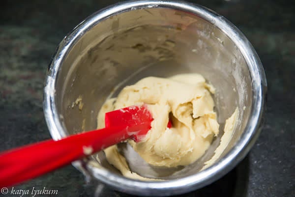 In a separate bowl, combine all the ingredients for dough #2 with a spatula. Cover with plastic wrap and keep at room temperature until dough #1 is ready to continue. This dough is a thick paste.